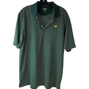 Masters Tech Shirt Mens Large Green Striped Augusta National Golf Club Polo Logo